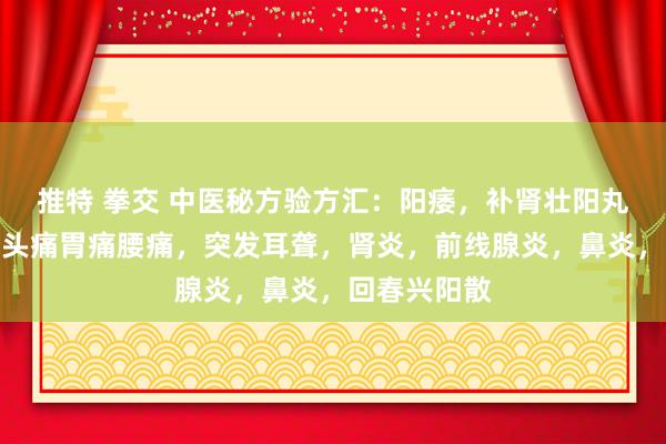 推特 拳交 中医秘方验方汇：阳痿，补肾壮阳丸，艾滋病，头痛胃痛腰痛，突发耳聋，肾炎，前线腺炎，鼻炎，回春兴阳散