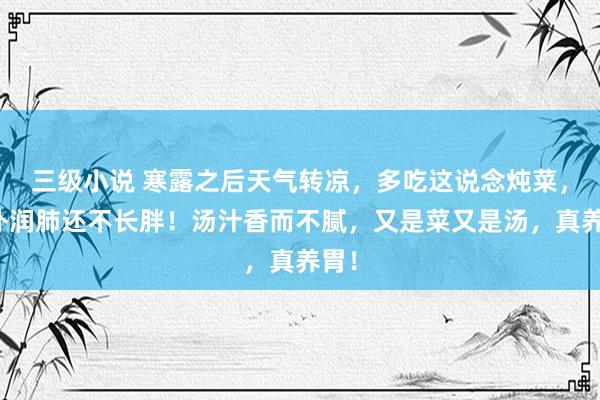 三级小说 寒露之后天气转凉，多吃这说念炖菜，滋补润肺还不长胖！汤汁香而不腻，又是菜又是汤，真养胃！